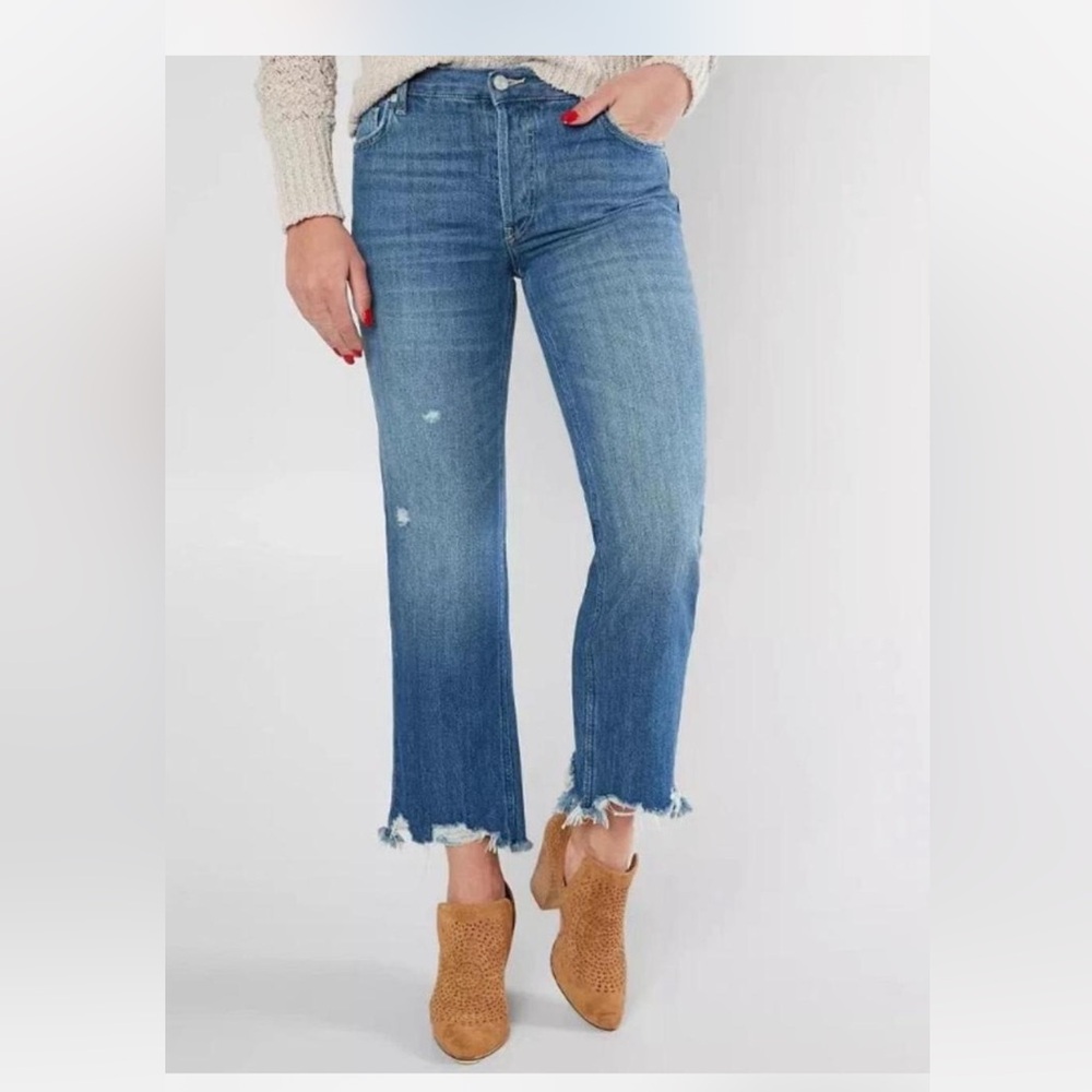 Free People We The Free Maggie Cropped Distressed Button Fly Raw Hem Size 28